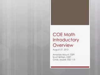 COE Math Introductory Overview