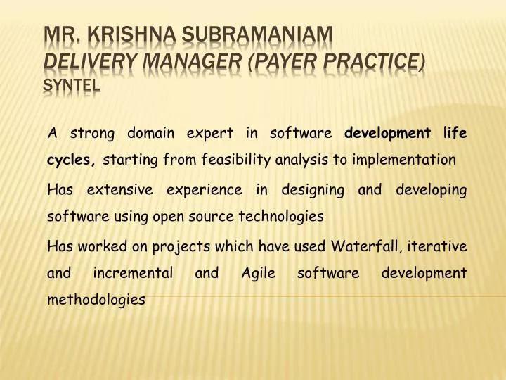 mr krishna subramaniam delivery manager p ayer practice syntel