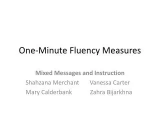 One-Minute Fluency Measures