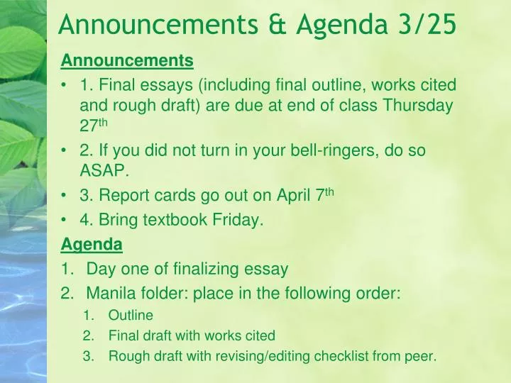 announcements agenda 3 25