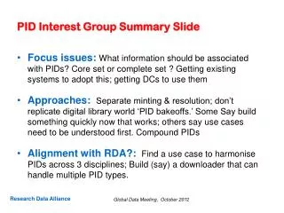 PID Interest Group Summary Slide
