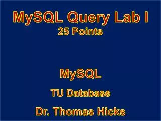 MySQL Query Lab I 25 Points