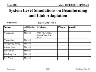 System Level Simulations on Beamforming and Link Adaptation