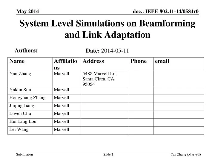 system level simulations on beamforming and link adaptation