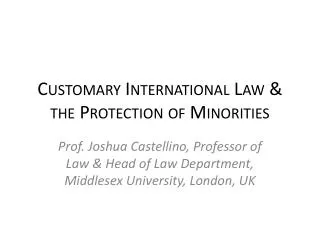 Customary International Law &amp; the Protection of Minorities