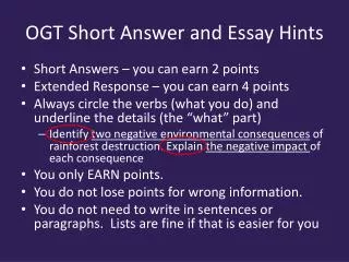 OGT Short Answer and Essay Hints