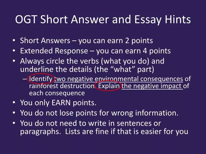 ogt short answer and essay hints