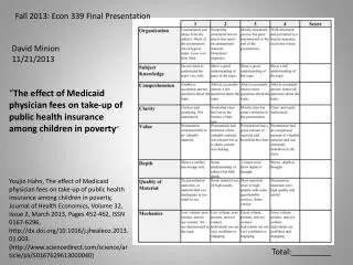 Fall 2013: Econ 339 Final Presentation