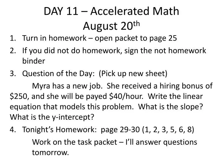 day 11 accelerated math august 20 th