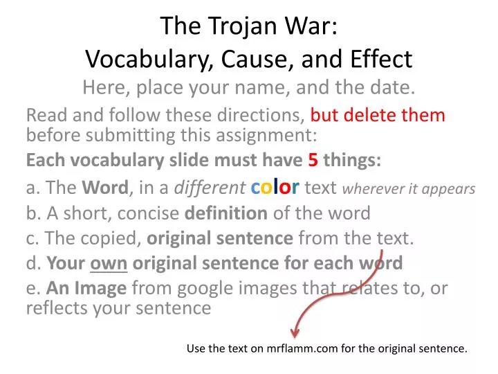 the trojan war vocabulary cause and effect