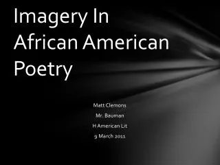 Imagery In African American Poetry