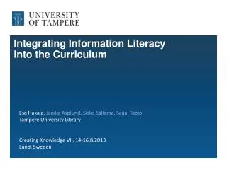 Integrating Information Literacy into the Curriculum