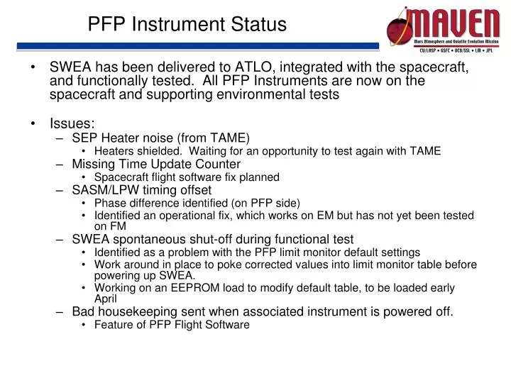 pfp instrument status
