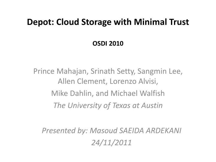 depot cloud storage with minimal trust osdi 2010