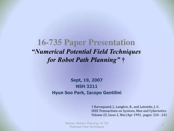 16 735 paper presentation numerical potential field techniques for robot path planning
