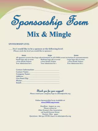 Sponsorship Form Mix &amp; Mingle
