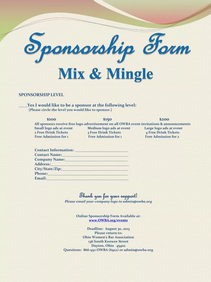 sponsorship form mix mingle