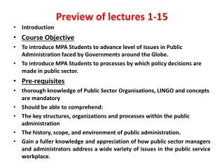 Preview of lectures 1-15