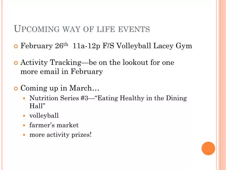 upcoming way of life events