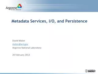 Metadata Services, I/O, and Persistence