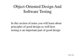 Object-Oriented Design And Software Testing