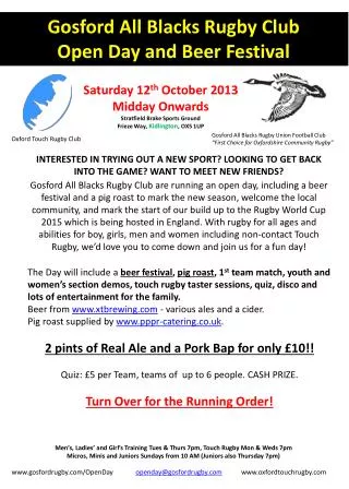 Gosford All Blacks Rugby Club Open Day and Beer Festival
