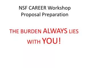 NSF CAREER Workshop Proposal Preparation