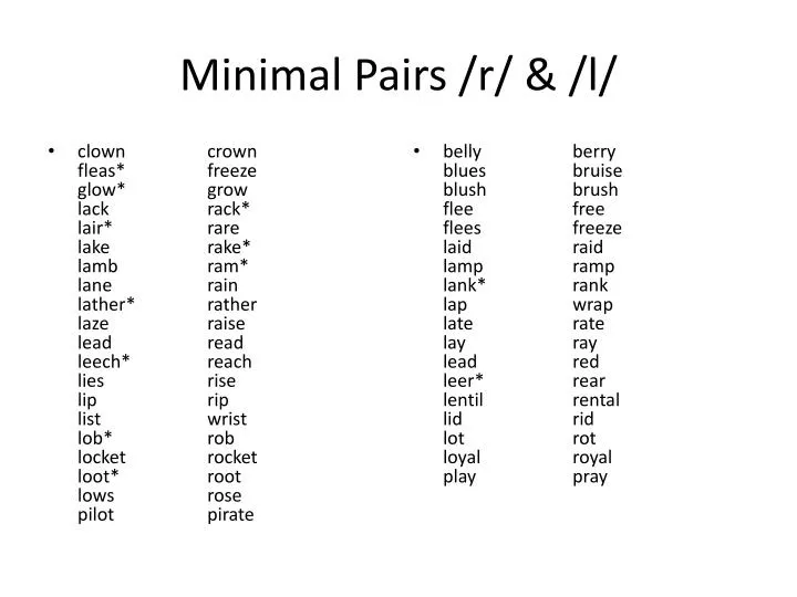 minimal pairs r l