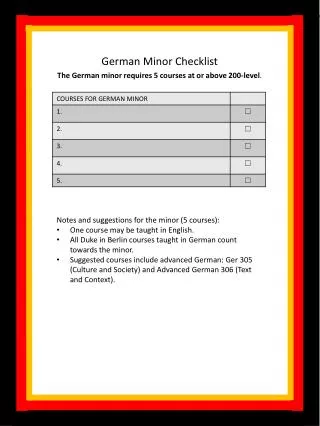 German Minor Checklist The German minor requires 5 courses at or above 200-level .