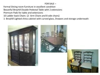 FOR SALE – Formal Dining room furniture in excellent condition