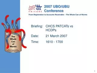 Briefing:	CHCS PATCATs vs HCDPs Date:	21 March 2007 Time:	1610 - 1700