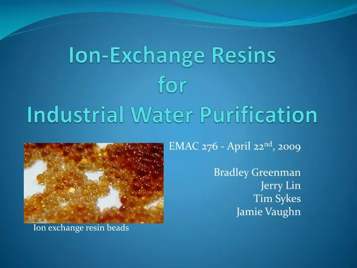 ion exchange resins for industrial water purification