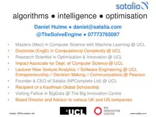 algorithms ● intelligence ● optimisation