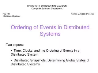 Ordering of Events in Distributed Systems
