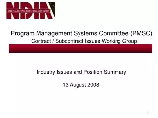 Program Management Systems Committee (PMSC) Contract / Subcontract Issues Working Group