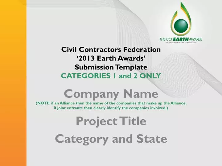 civil contractors federation 2013 earth awards submission template categories 1 and 2 only