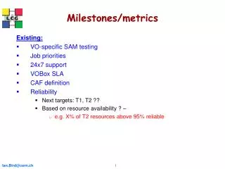 Milestones/metrics