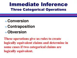 Immediate Inference Three Categorical Operations
