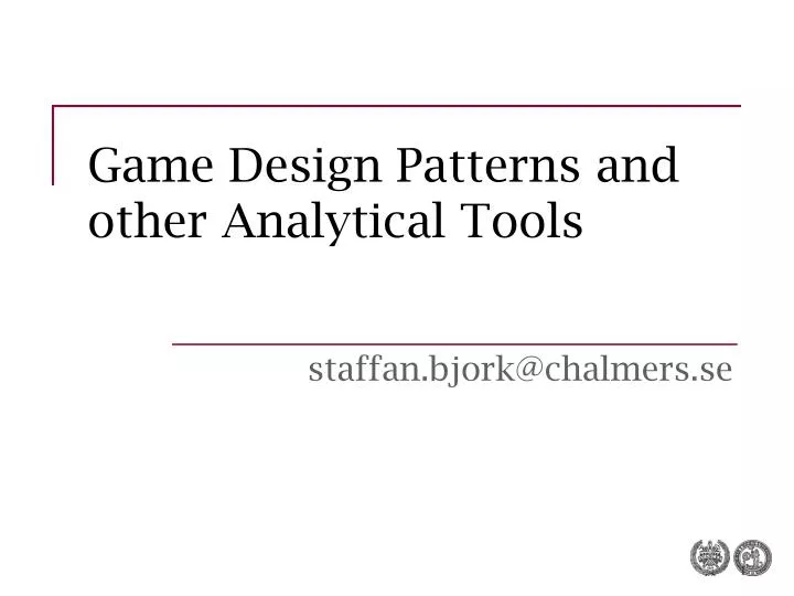 game design patterns and other analytical tools
