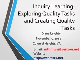 Inquiry Learning: Exploring Quality Tasks and Creating Quality Tasks