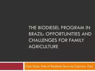 The Biodiesel Program in Brazil : opportunities and challenges for family agriculture