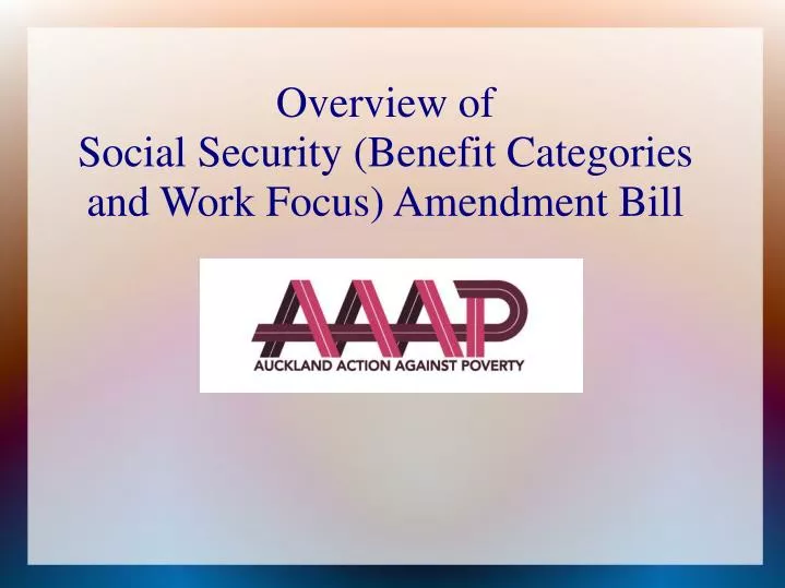 overview of social security benefit categories and work focus amendment bill