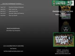 Charlotte United / U16 Girls &quot;White&quot; Roster and Player Profile 2013-2014