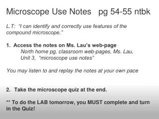Microscope Use Notes pg 54-55 ntbk