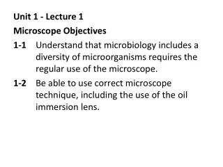 Unit 1 - Lecture 1 Microscope Objectives