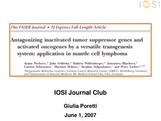 IOSI Journal Club Giulia Poretti June 1, 2007