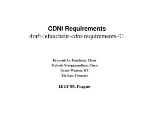 CDNI Requirements draft -lefaucheur-cdni-requirements-01