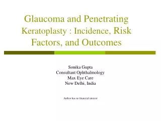 Glaucoma and Penetrating Keratoplasty : Incidence, Risk Factors, and Outcomes