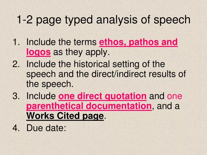 1 2 page typed analysis of speech