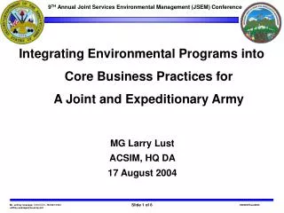 9 TH Annual Joint Services Environmental Management (JSEM) Conference